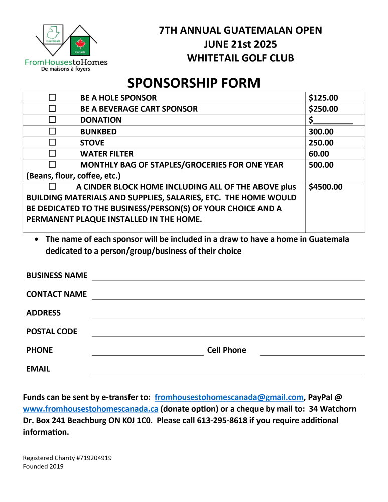 7th annual Guatemalan Open golf tournament sponsorship form